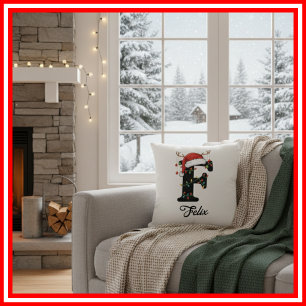 Monogram Family Christmas Antlers Santa Hat Cushion