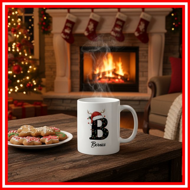 Monogram Family Christmas Antlers Santa Hat PHOTO Coffee Mug (Creator Uploaded)