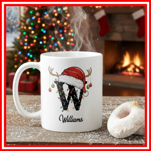 Monogram Family Christmas Antlers Santa Hat PHOTO Coffee Mug (Creator Uploaded)