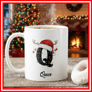 Monogram Family Christmas Antlers Santa Hat PHOTO Coffee Mug