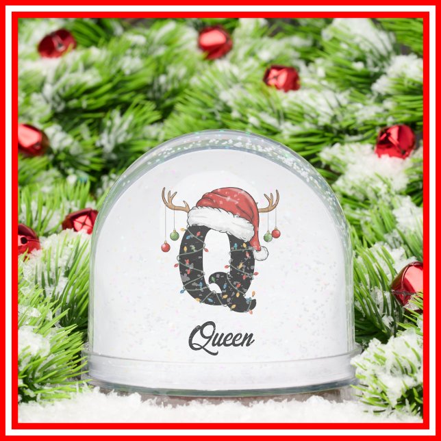 Monogram Family Christmas Antlers Santa Hat PHOTO Snowglobe (Creator Uploaded)