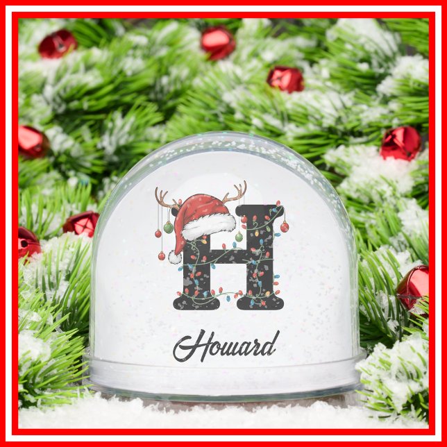 Monogram Family Christmas Antlers Santa Hat PHOTO Snowglobe (Creator Uploaded)