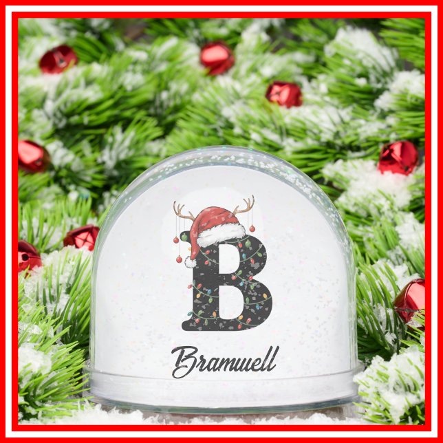 Monogram Family Christmas Antlers Santa Hat PHOTO Snowglobe (Creator Uploaded)