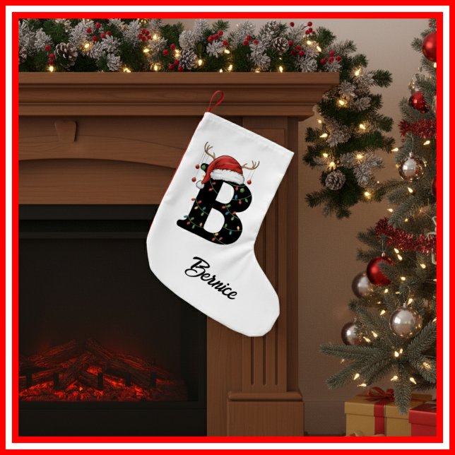 Monogram Family Christmas Antlers Santa Hat  Small Christmas Stocking (Creator Uploaded)