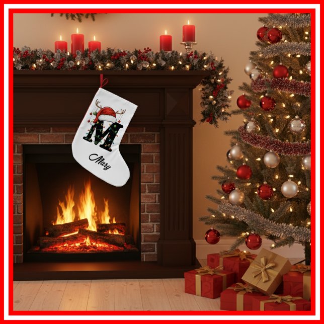 Monogram Family Christmas Antlers Santa Hat Small Small Christmas Stocking (Creator Uploaded)