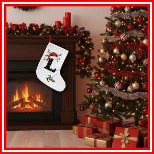 Monogram Family Christmas Antlers Santa Hat Small Small Christmas Stocking