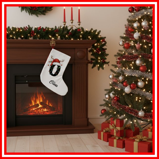 Monogram Family Christmas Antlers Santa Hat Small Small Christmas Stocking (Creator Uploaded)
