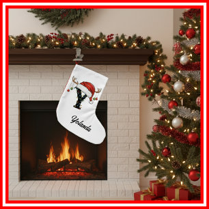 Monogram Family Christmas Antlers Santa Hat Small Stocking