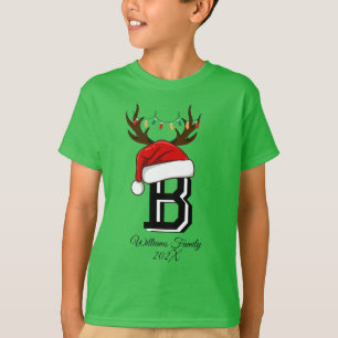 Monogram Family Christmas Matching Outfits Green T-Shirt