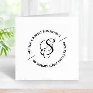 Monogram Family Couple Round Address Rubber Stamp