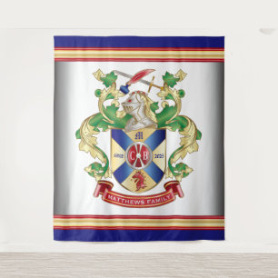 Monogram Family Crest Knight Shield Dragon Sword Tapestry