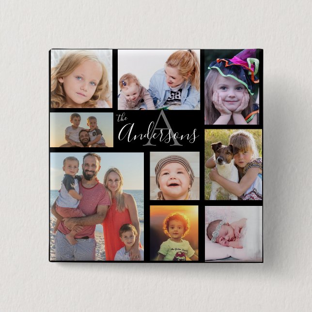Monogram Family Eight Photo Customised   15 Cm Square Badge (Front)