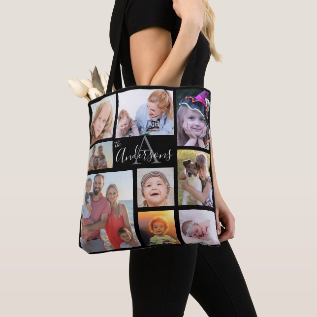 Monogram Family Eight Photo Customised Tote Bag (Close Up)