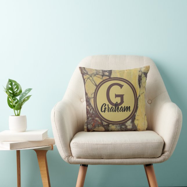 Monogram Family Initial Yellow Marble Pattern Cushion (Chair)
