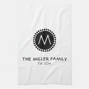 Monogram   Family Name   Black & White Medallion Tea Towel
