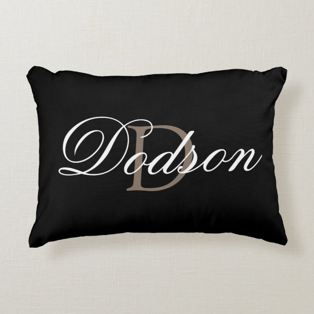 Monogram Family Name Black White Throw Pillow (Front)