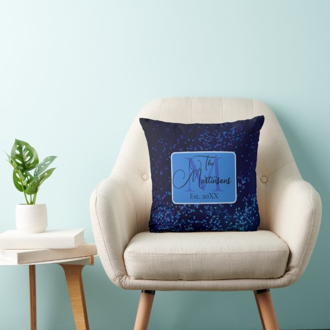 Monogram Family Name Blue Confetti  Cushion (Chair)