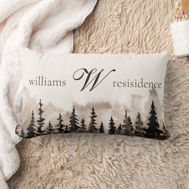 Monogram Family Name Brown Rustic Forest Lumbar Cushion (Blanket)