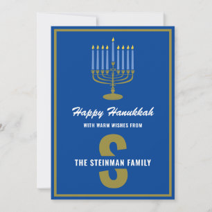 Monogram Family Name Happy Hanukkah Menorah Candle Holiday Card