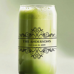Monogram Family Name Ornate  Date Can Glass