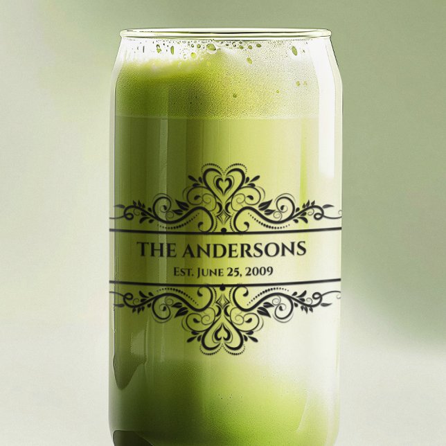 Monogram Family Name Ornate  Date Can Glass (Creator Uploaded)
