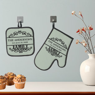 Monogram Family Name  Oven Mitt & Pot Holder Set
