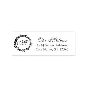 Monogram Family Name RSVP Adress Royal Laurel Wrea Rubber Stamp