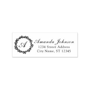 Monogram Family Name RSVP Adress Royal Wreath Rubber Stamp