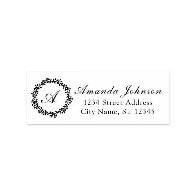 Monogram Family Name RSVP Adress Royal Wreath Rubber Stamp (Imprint)