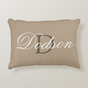 Monogram Family Name Tan Brown Throw Pillow