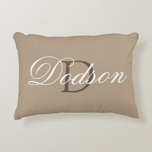 Monogram Family Name Tan Brown Throw Pillow (Front)