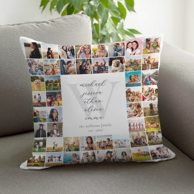 Monogram Family Names Photo Collage Cushion (Creator Uploaded)