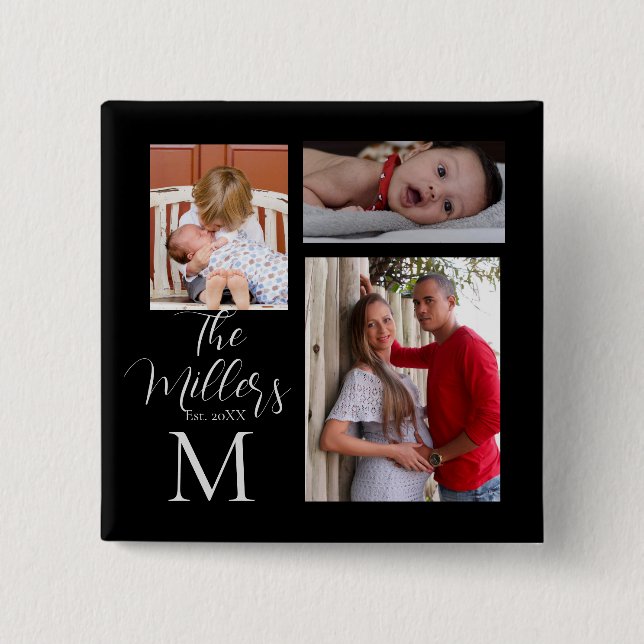Monogram Family Photo Collage   15 Cm Square Badge (Front)