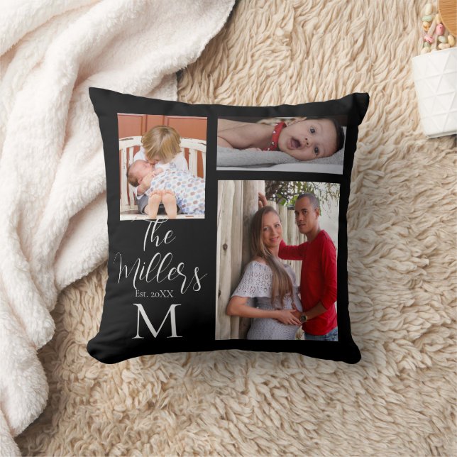 Monogram Family Photo Collage Customised    Cushion (Blanket)