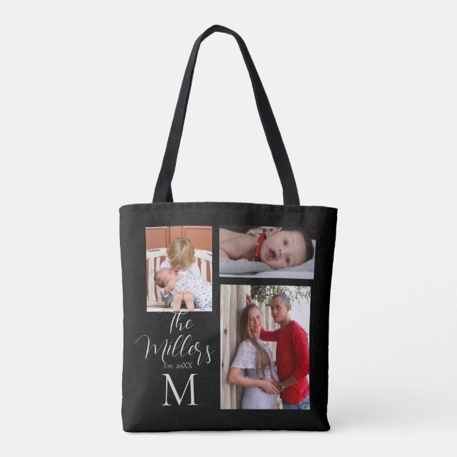 Monogram Family Photo Collage Customised    Tote Bag (Back)