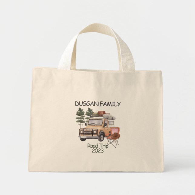 Monogram Family Road Trip Personalised Text Mini Tote Bag (Front)