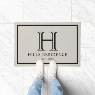 Monogram Family Year Established Black Beige Doormat