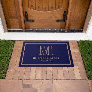 Monogram Family Year Established Navy Blue White D Doormat