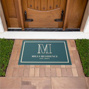 Monogram Family Year Established Teal Champagne Doormat