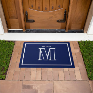 Monogram Family Year Navy Blue Champagne Doormat