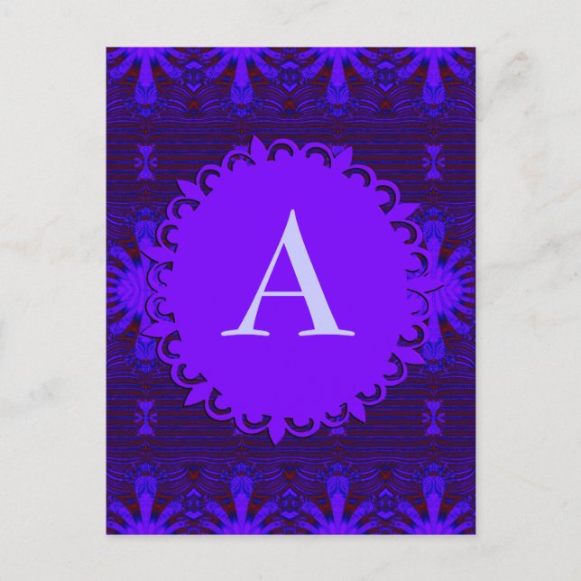 Monogram Fancy Dark Purple Blue Abstract Postcard (Front)