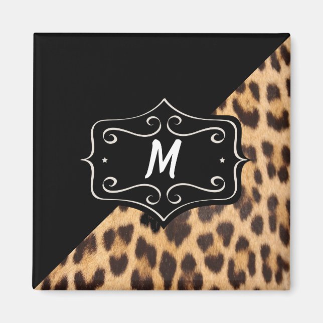 Monogram Fancy Leopard Print Magnet (Front)