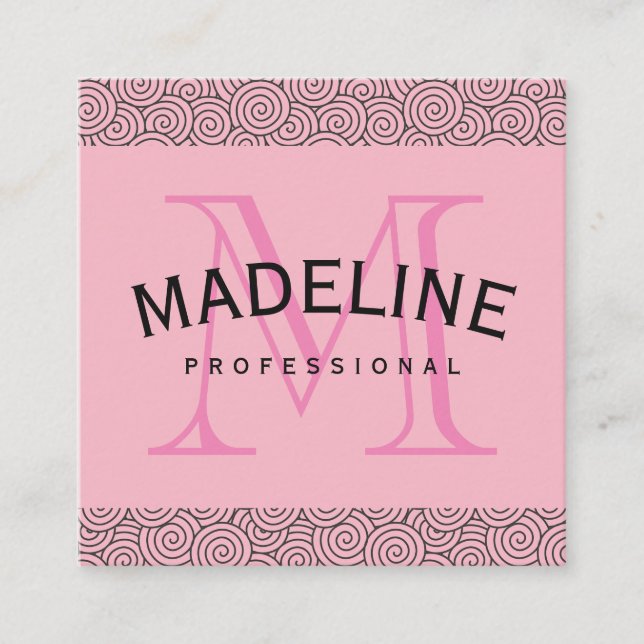 Monogram Fancy Pattern Square Business Card (Front)