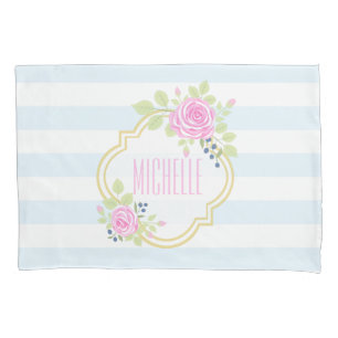Monogram Fancy Pink Roses Pillowcase, Standard Pillowcase