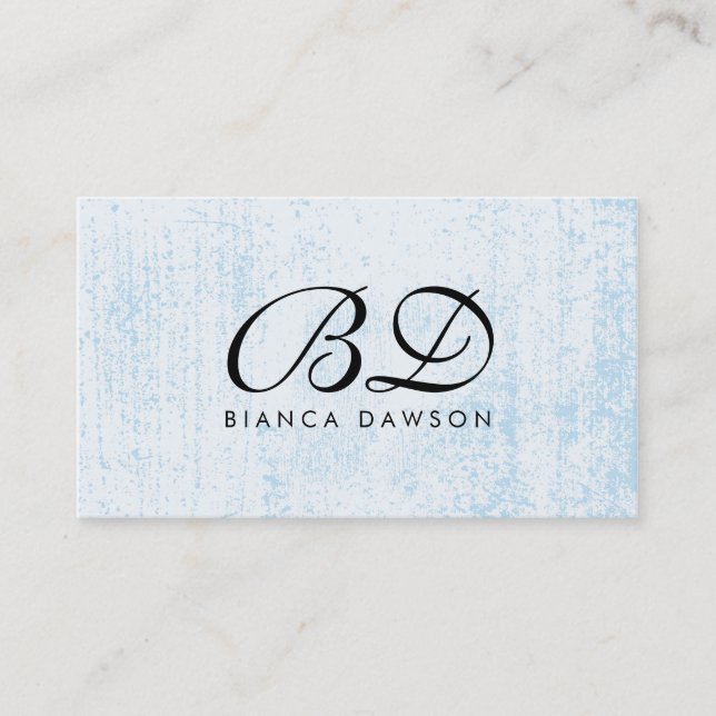 Monogram Fancy Script Blue Grunge Business Card (Front)
