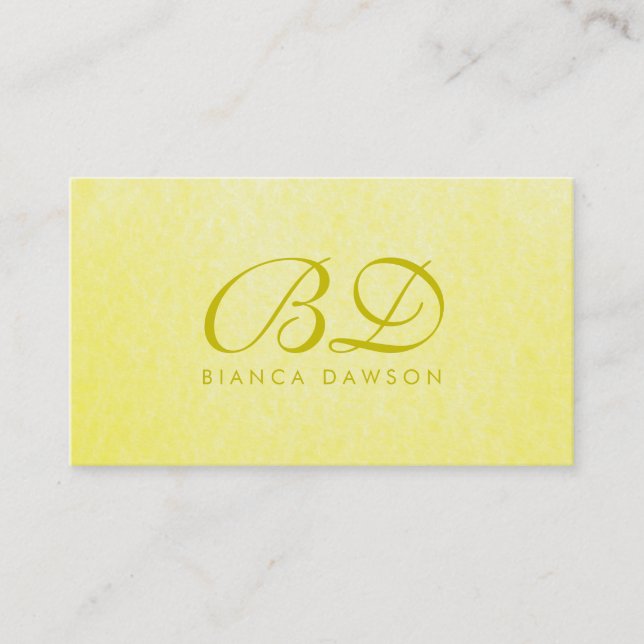 Monogram Fancy Script Yellow Texture Business Card (Front)