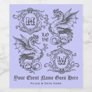 Monogram Fantasy Mediaeval Dragon Ornate Frame Wine Label