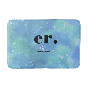 Monogram fantasy watercolor Stylish Modern Minimal Bath Mat