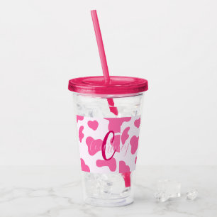 Monogram Farm Animal Pink Cow Print Acrylic Tumbler