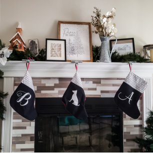 Monogram Farmhouse Black and White  Small Christmas Stocking